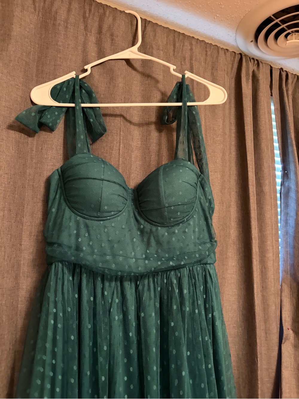 Green Polka Dot Tie-Strap Sweetheart Dress